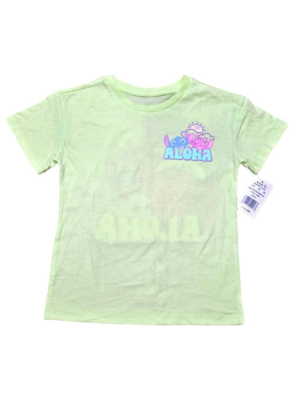 New Disney Stitch Angel Aloha T-Shirt Green Short Sleeve Tee Girls 6 Beach Palm
